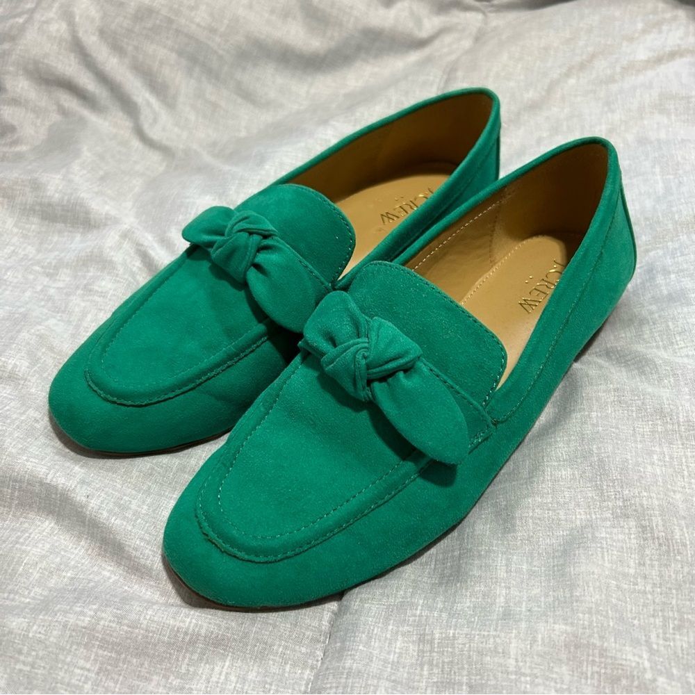 J. Crew Factory Sueded Bow Loafers in Deep Emerald Size 7.5 Work Office Corpcore
